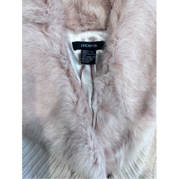 Arden B Dusty Pink Courduroy Trench Coat with Real Rabbit Fur Collar - Picture 3 of 3